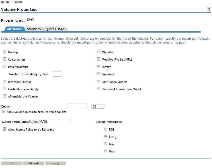 Sample Attributes Tab from the Volume Properties