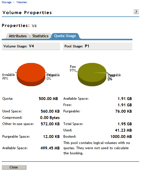 Sample Quota Usage Tab from the Volume Properties