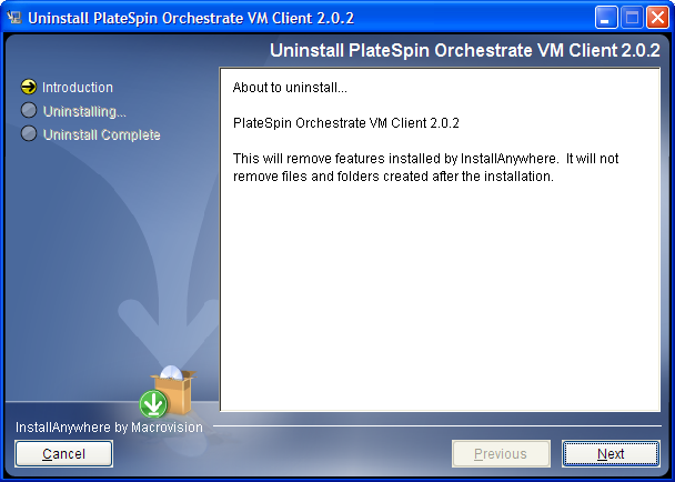 VM Client Uninstallation Wizard - Introduction Page