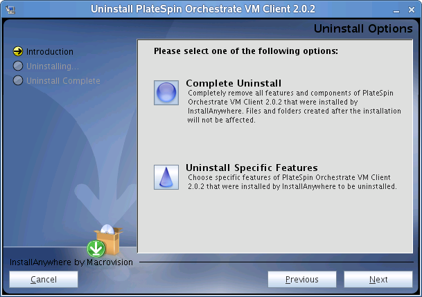 VM Client Uninstallation Wizard - Uninstall Options Page