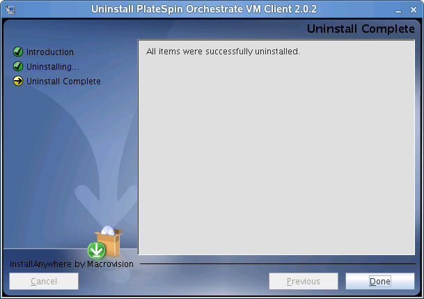 VM Client Uninstallation Wizard - Uninstall Complete Page