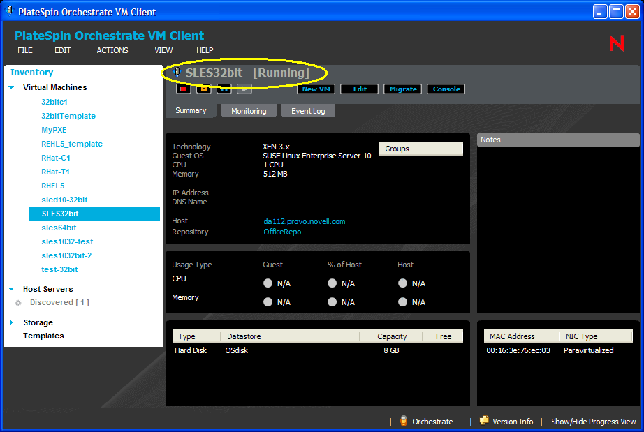 VM or Host Server Name Indicated for Double-Clicking