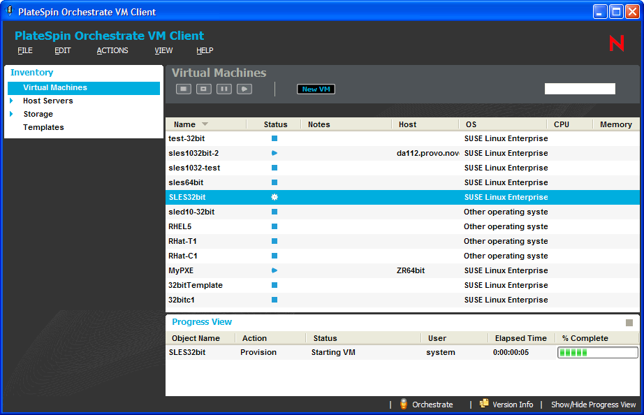 VM Client Window Showing Progress View