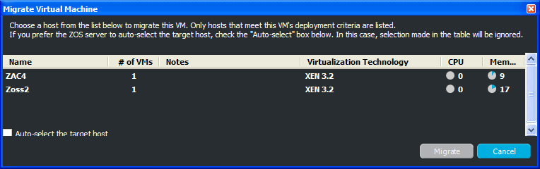 Migrate Virtual Machine Dialog Box