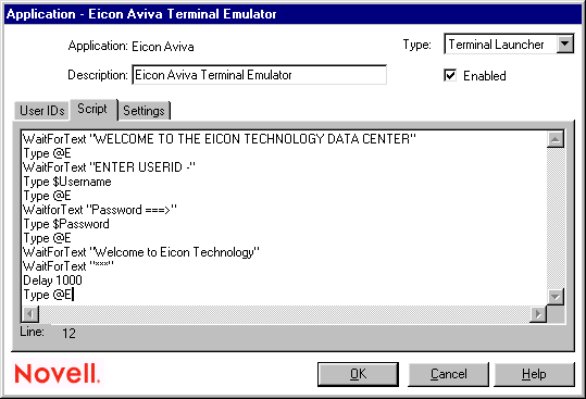 A sample script to log in to a mainframe