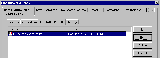 List of password policies