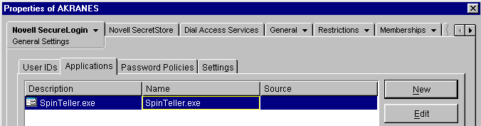 The Novell SecureLogin tab