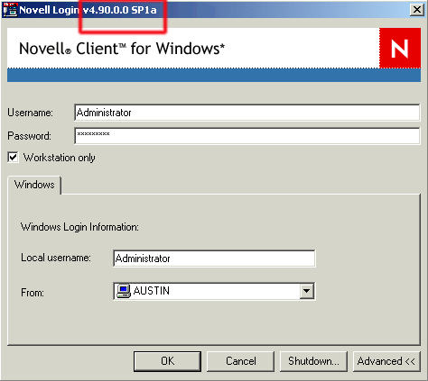 Novell Login Dialog box