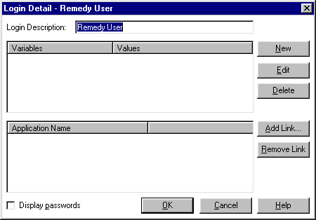The dialog box to enter login variables