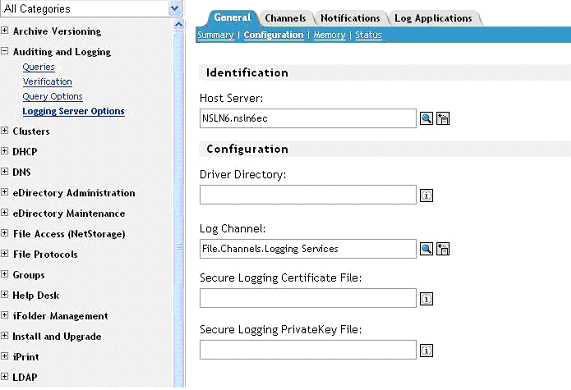 Selecting the Log channel