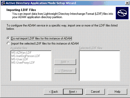 Importing LDIF dialog box