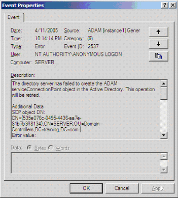 Event Properties dialog box