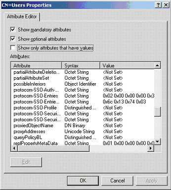 CN=Users Properties dialog box