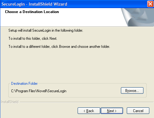 Choose a Destination Location dialog box