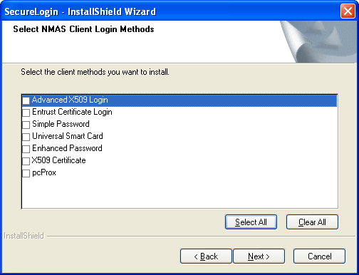 Select NMAS Client Login Methods dialog box