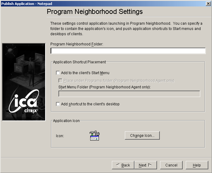 Program Neighborhood Settings dialog box