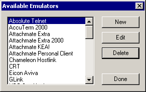 The Available Emulators Dialog Box