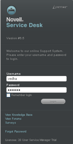 Novell Service Desk User Interface