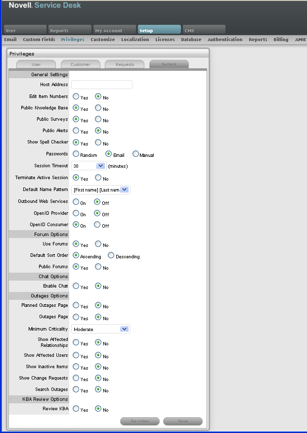 General settings Panel