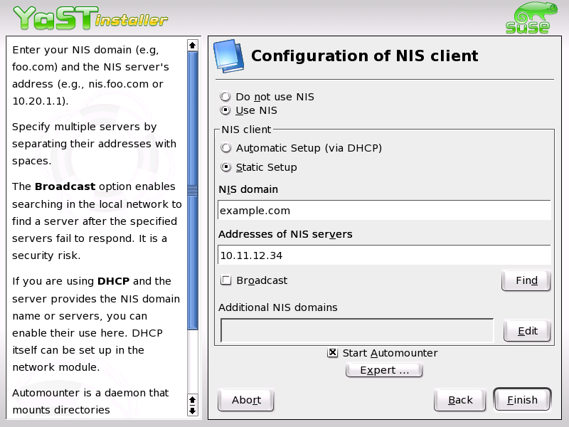 Setting Domain and Address of NIS Server