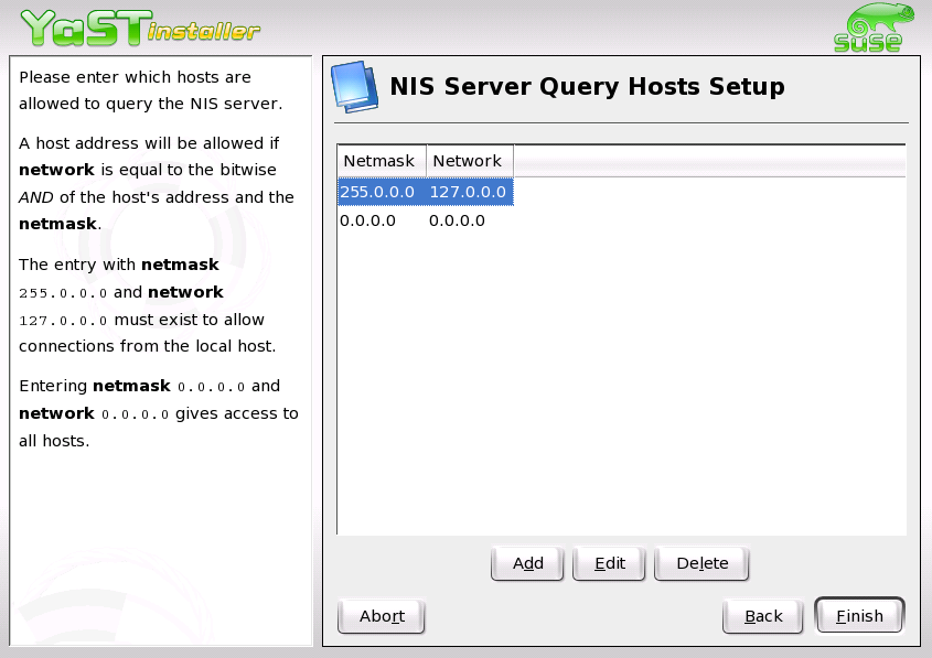 YaST: Setting Request Permissions for a NIS Server