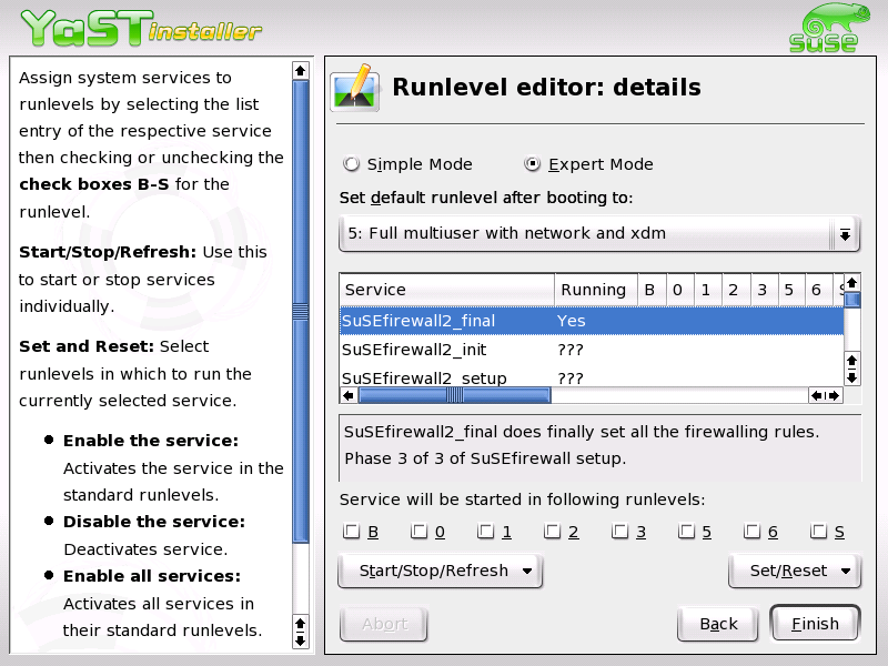 YaST: Runlevel Editor