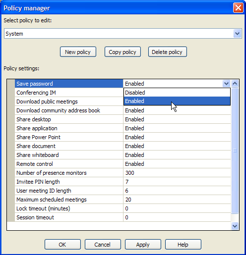 Policy Manager window