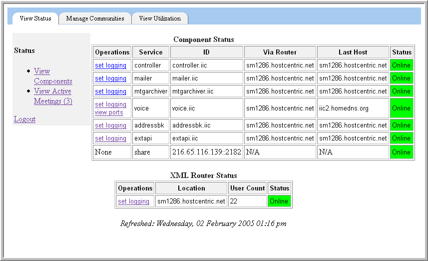 Component Status Page