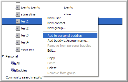 Add to personal buddies menu item