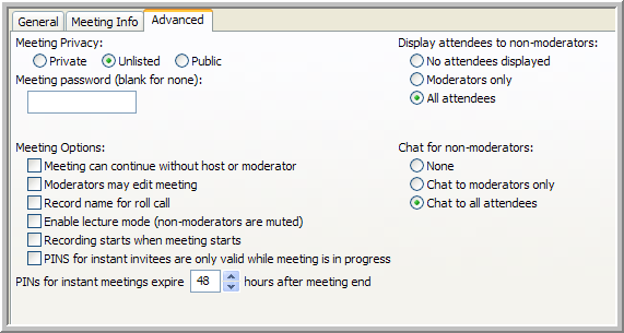 Advanced meeting tab