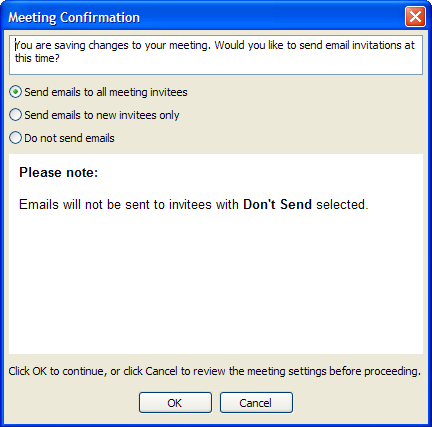 Meeting confirmation window