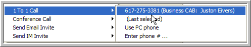 1 to 1 call menu