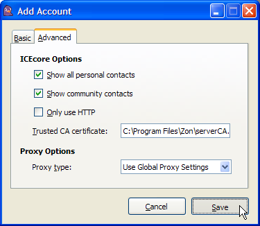 Pidgin Add Account Advanced tab