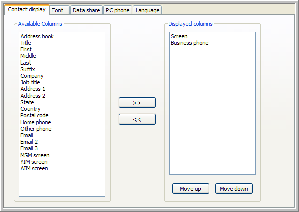 Preferences Contact Display tab