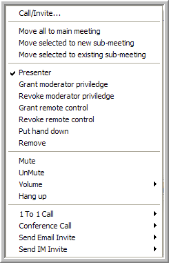 Meeting right-click menu