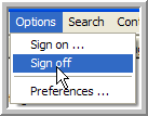 Options menu Sign off
