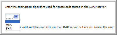 Encryption Algorithm drop-down list