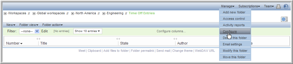 Time Off Entries folder