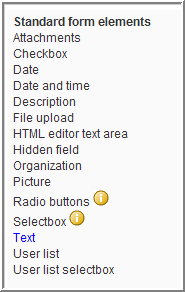 Standard form elements list