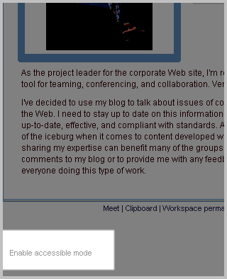The Enable Accessible Mode Link on a Personal Workspace Page: image © comteche.com 