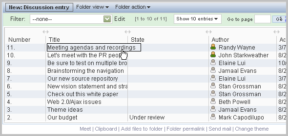 The Table Veiw of a Discussion Folder