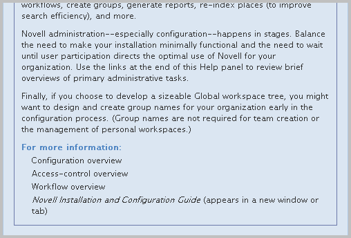 More Information Links on the Main Administrative Help Panel
