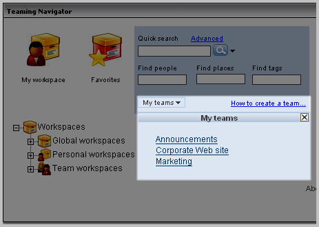 The My Teams Link in the Navigator Portlet