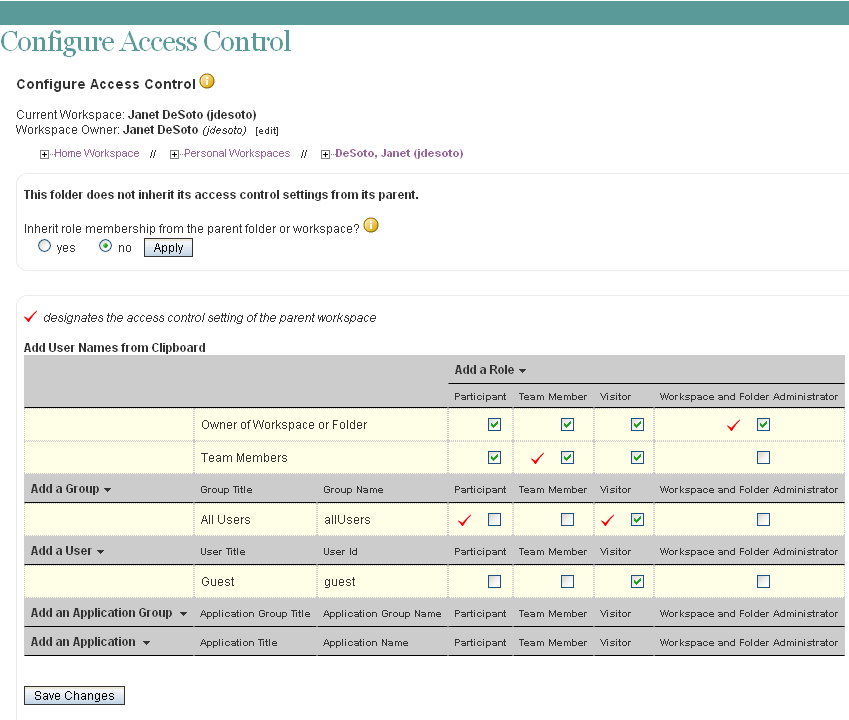 Configure Access Control page