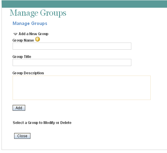 Manage Groups page