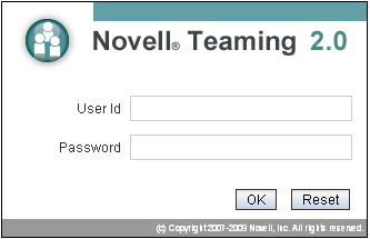 Novell Teaming Log In page