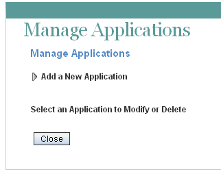 Manage Applications page