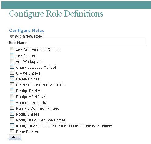 Configure Role Definitions page with Add options