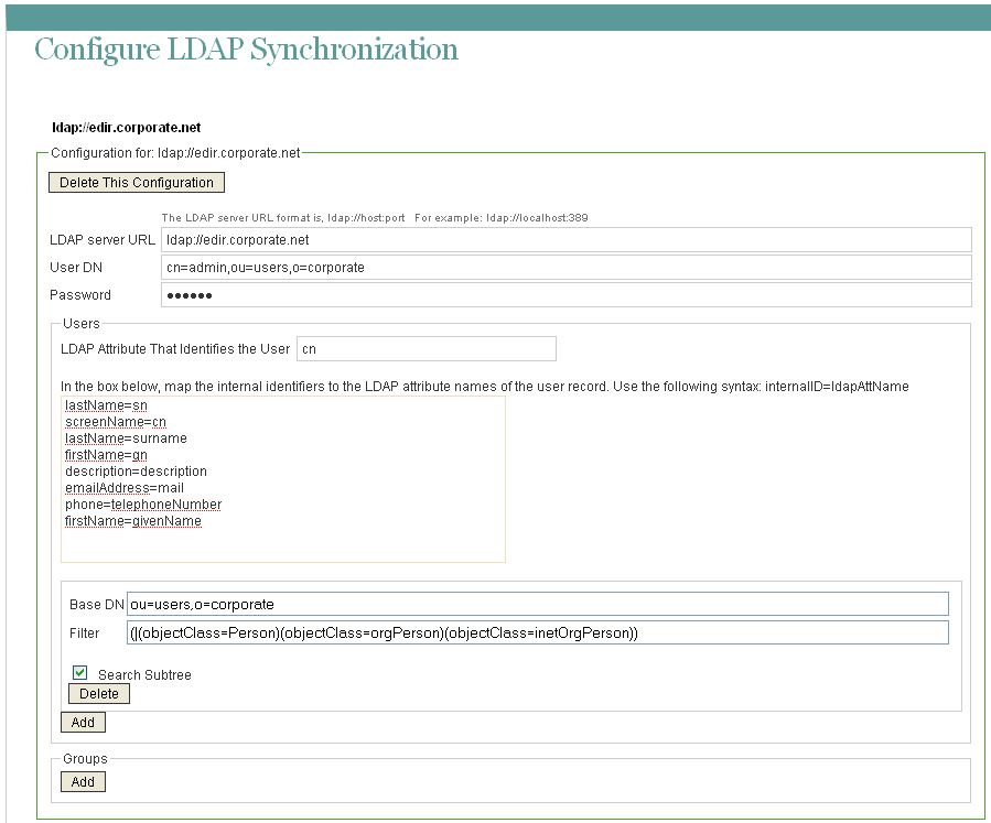 Configure LDAP Synchronization page