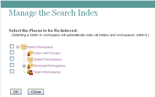 Manage the Search Index page